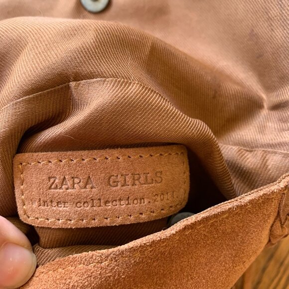 ZARA Cognac Brown Suede Leather Fringe Braide Pompom Western Boho Crossbody Bag - Picture 4 of 9